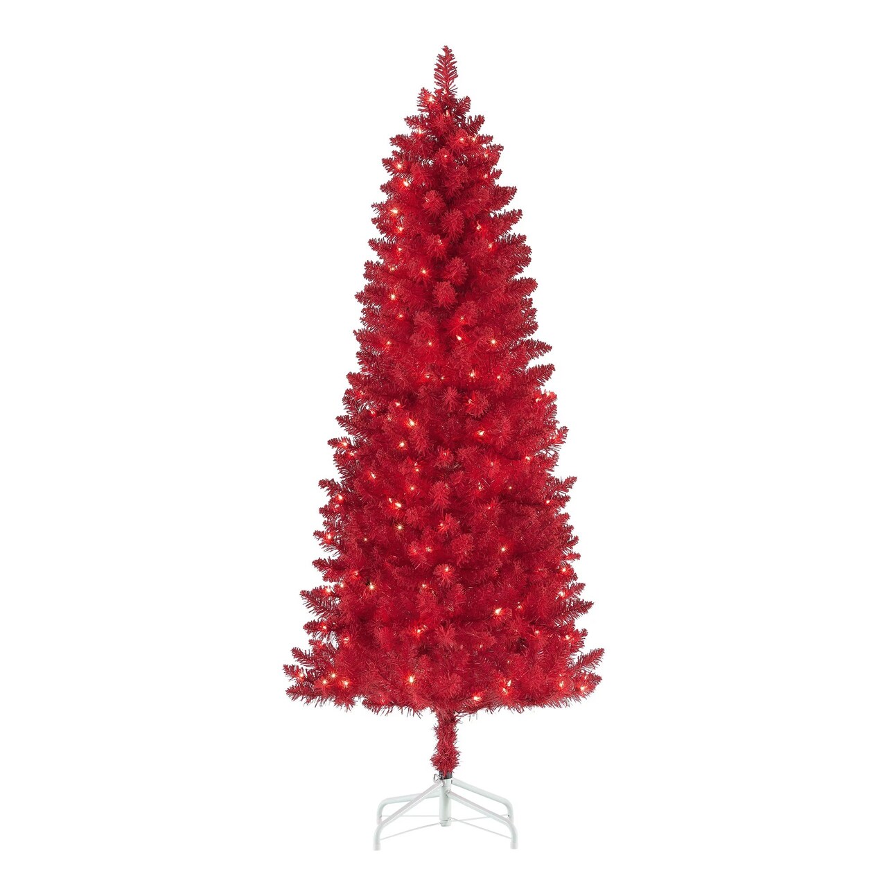 6.5 ft Pre-Lit Red Flocked Pine Artificial Christmas Tree, 200 Clear Lights